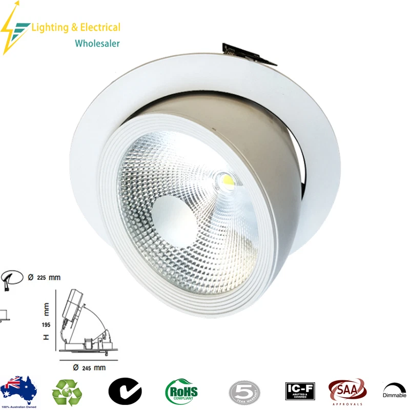 2pc 40W Round LED Shop Light 3000K Adjustable Downlight Cut 225mm 5year Warranty