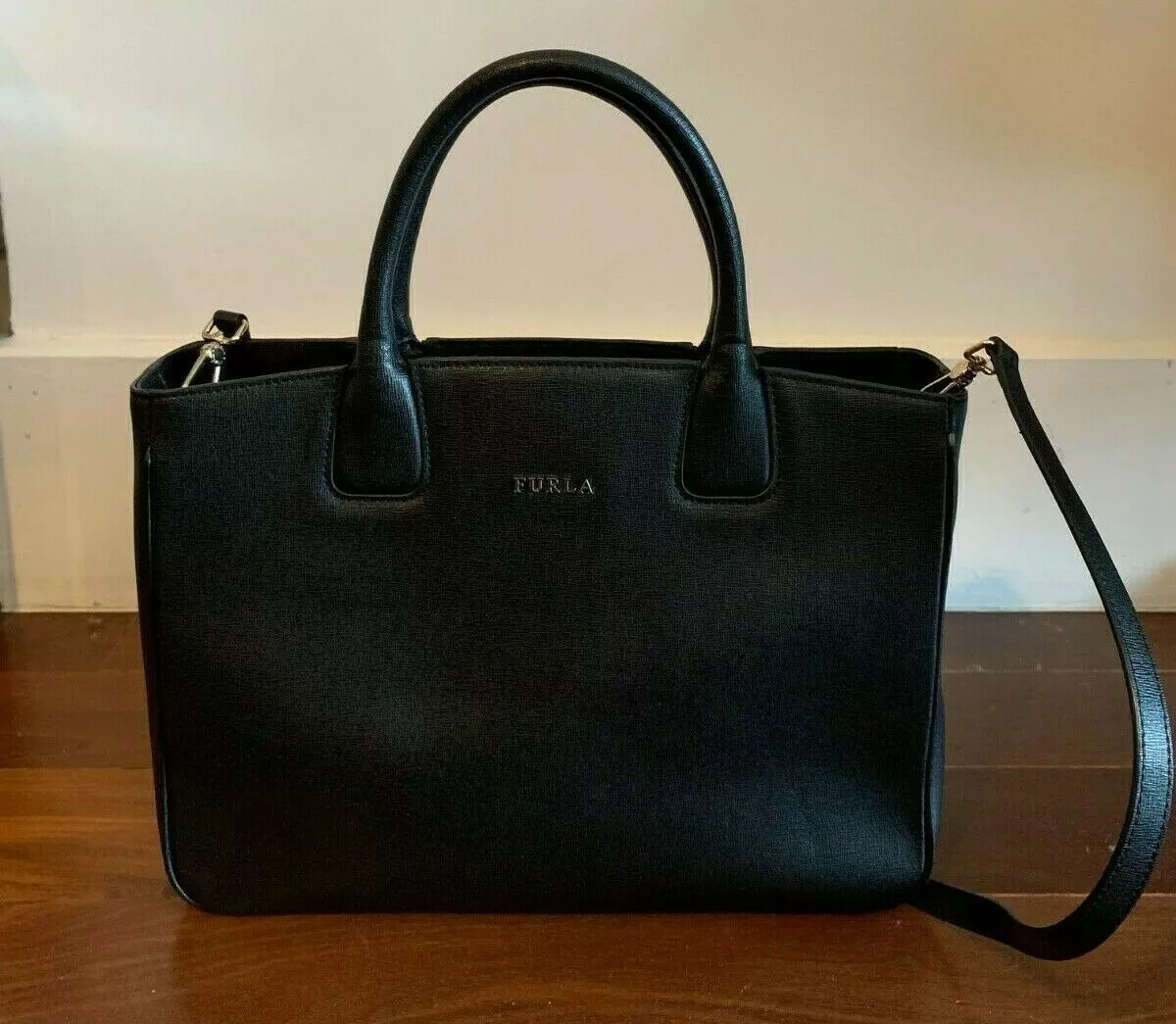 Furla Open Saffiano Leather Tote in Black