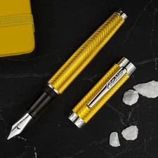 Conklin Herringbone Signature Fountain Pen, Yellow, New in Box