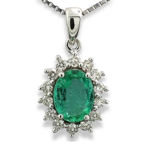 Anhänger Smaragd Brillanten 750er Weißgold Smaragdschmuck oval Edelsteinanhänger