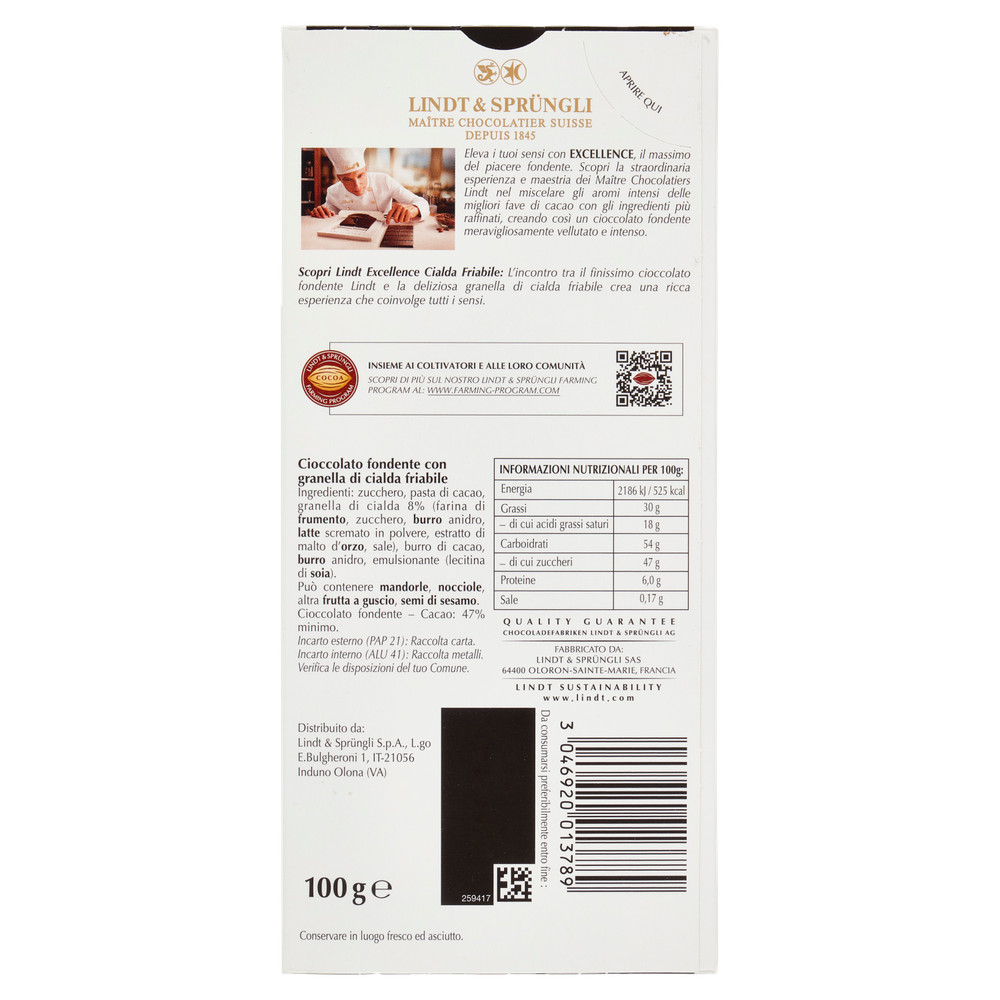 Lindt Chocolate | Excellence Tabletta Cialda Lindt | 3,5 Oz /100 Gr