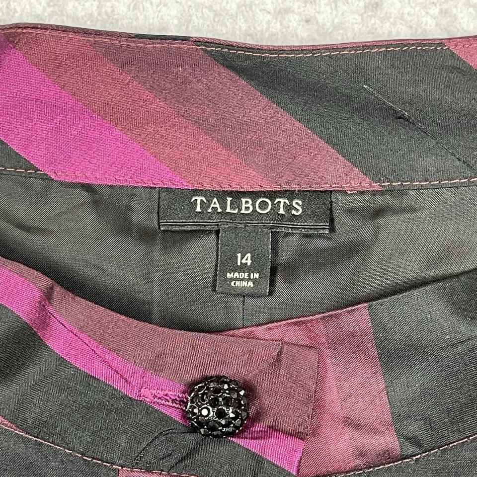 Talbots Shirt Womens 14 Purple Black Stripes Gem Jewel Buttons Silk Top Holiday - Image 3 of 4