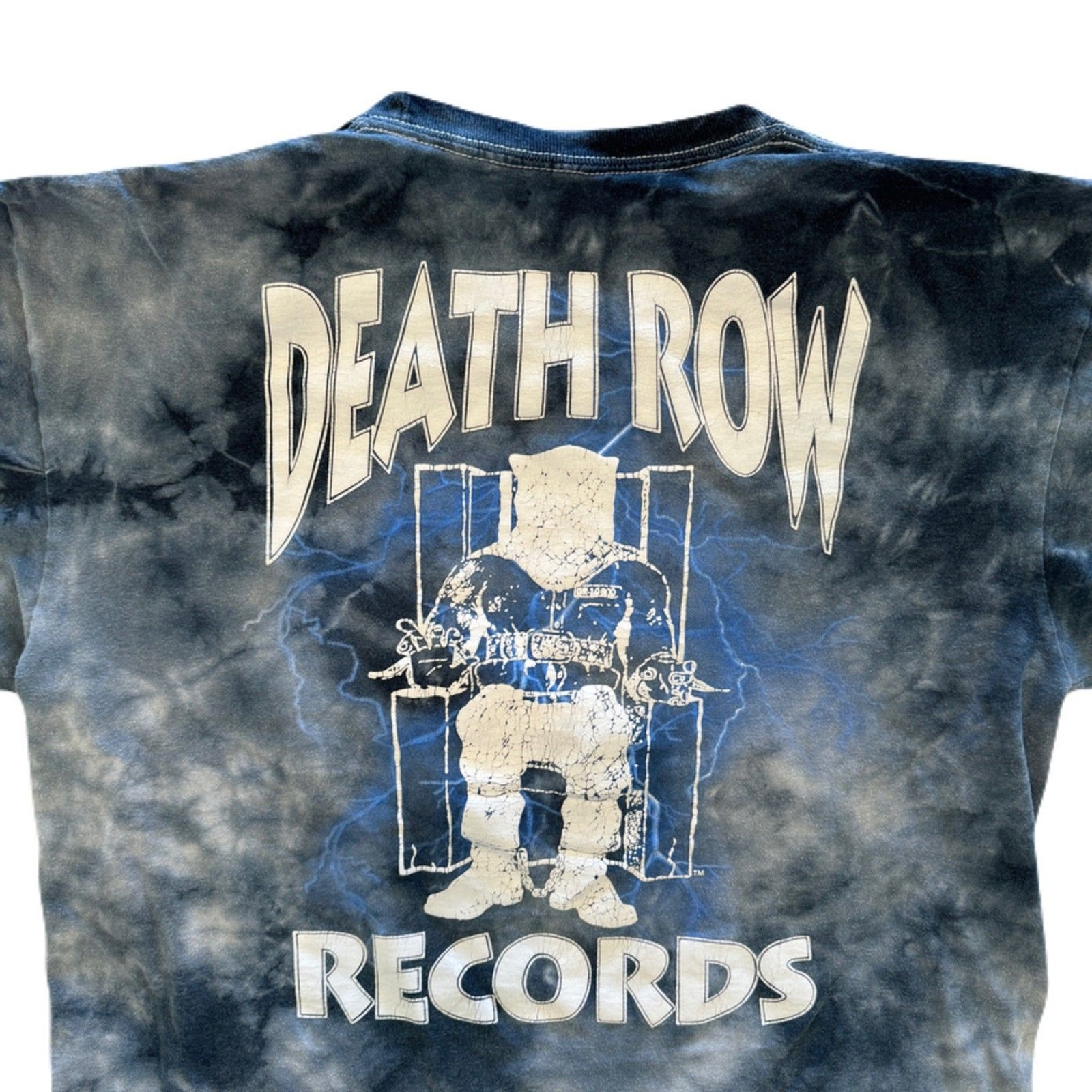 FILA T shirt blu tie dye Death Row Records taglia large con grafica sedia elettrica