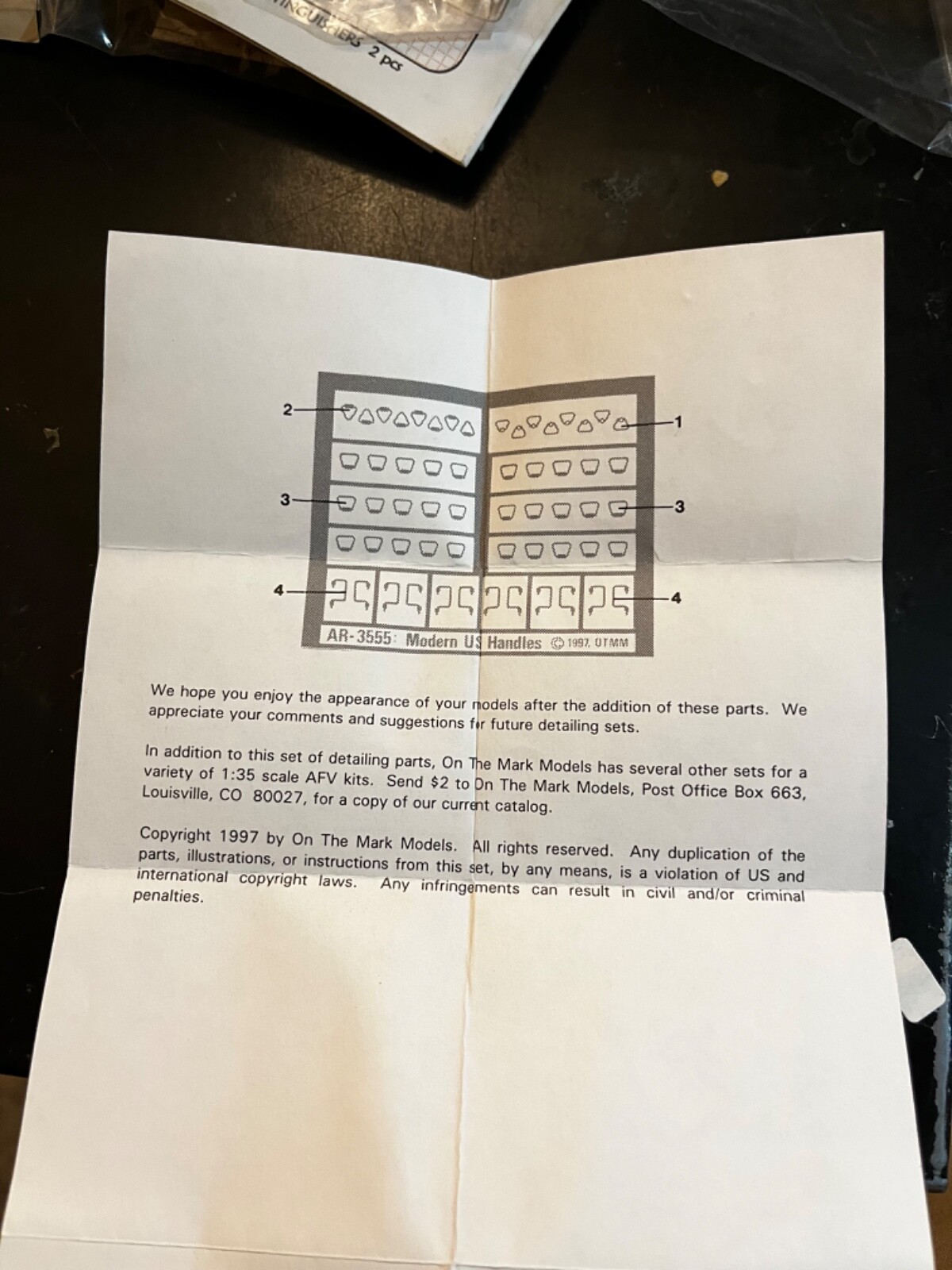 US MODERN ARMOR HANDLE On The Mark Models Photo Etch DETAIL #TMP-3555  Vintage