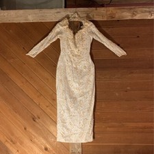 Wedding Sheath Dress Womens Ivory Sequins Beads Lace Sweetheart Long Sleeve S