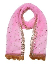 Women  s Net Dupatta Plastic Mirror Embroidered Fancy Lace Cut Work Scarf Ethnic