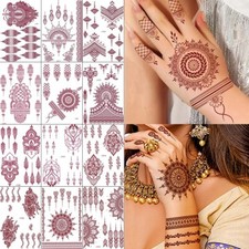 12 Sheets Henna Tattoo Kit, Waterproof Henna Tattoo Stickers Black Brown-12P