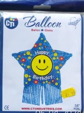CTi Helium Foil Balloon 38" Large Star Smiles Happy Birthday Size incl. Tassels