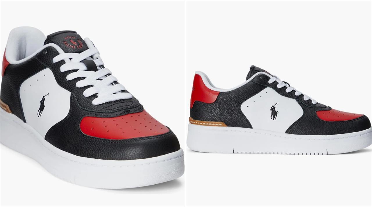 Sneakers Ralph Lauren Masters Court retrò rosso nero bianco polo pony pelle uomo 10