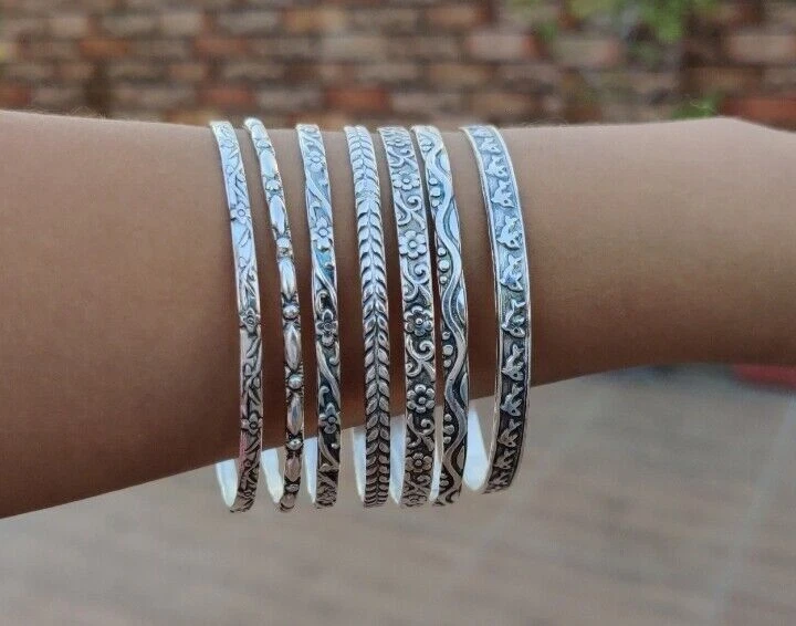 Bracelet En Argent Massif 925 - Bangle Large, Poinçons Visibles, Occasion En Très Bon état