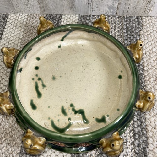 Vintage Fisherman Fortune 8 Turtles Glazed Pottery Planter Bowl Bonsai Dish - Picture 6 of 10