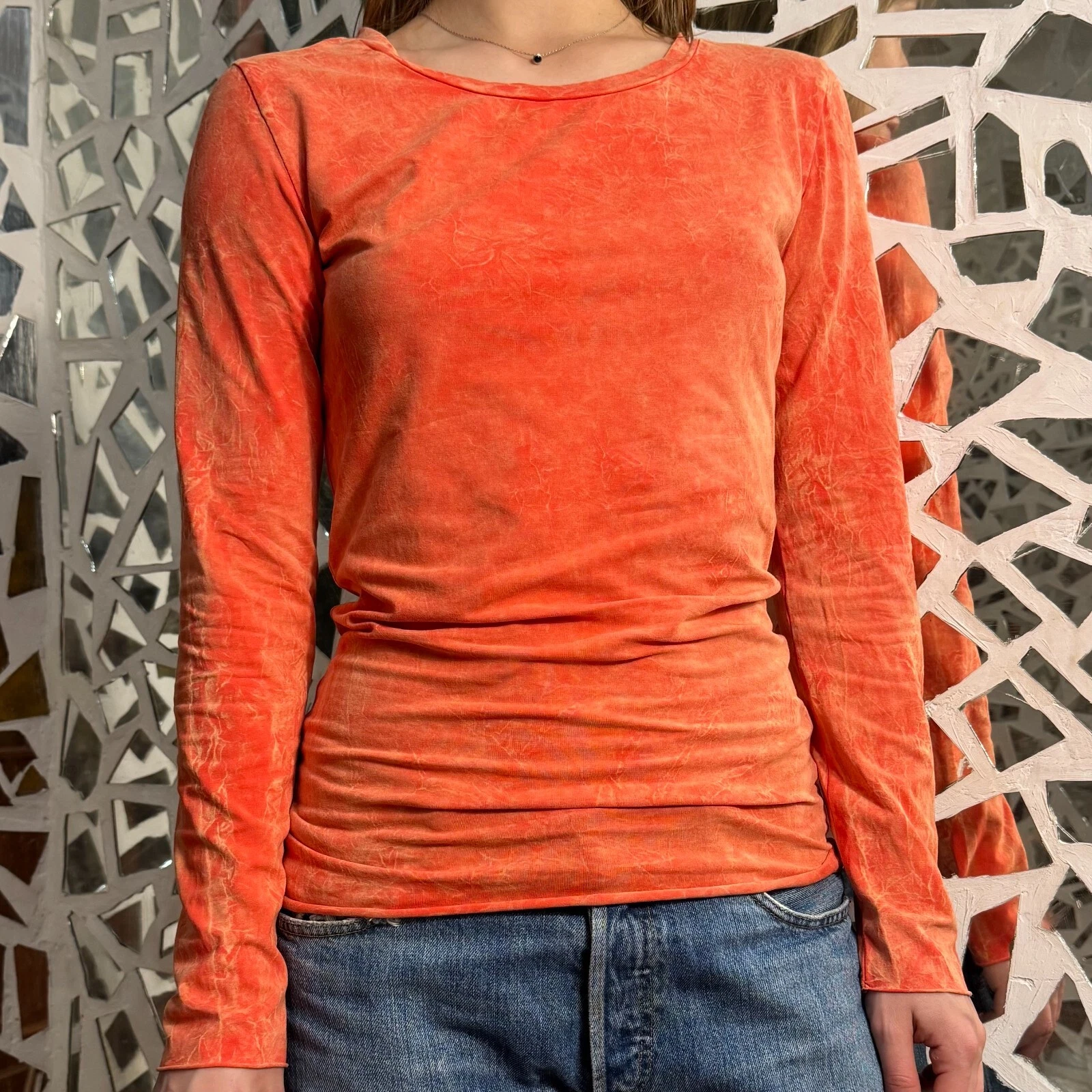 Jet Set ch Longsleeve Top Base Layer Orange Smoked Faded with Logo 1 size