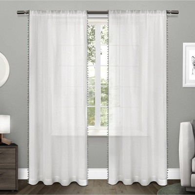 Exclusive Home Pom Pom Embellished Sheer Rod Pocket Top Curtain Panel Pair, 5...