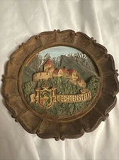 Leichtenstein Carved Wood Look 3D Hand Painted Wall Hanging Colored Plate Decor