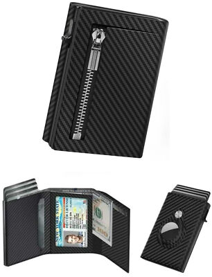 Mens Slim Minimalist Wallet with Zipper Pocket,Airtag Holder Pop Up Card Holder