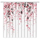 Floral Shower Curtain Pink Gray Flower Leaves Leaf Watercolor Cherry Blossom ...