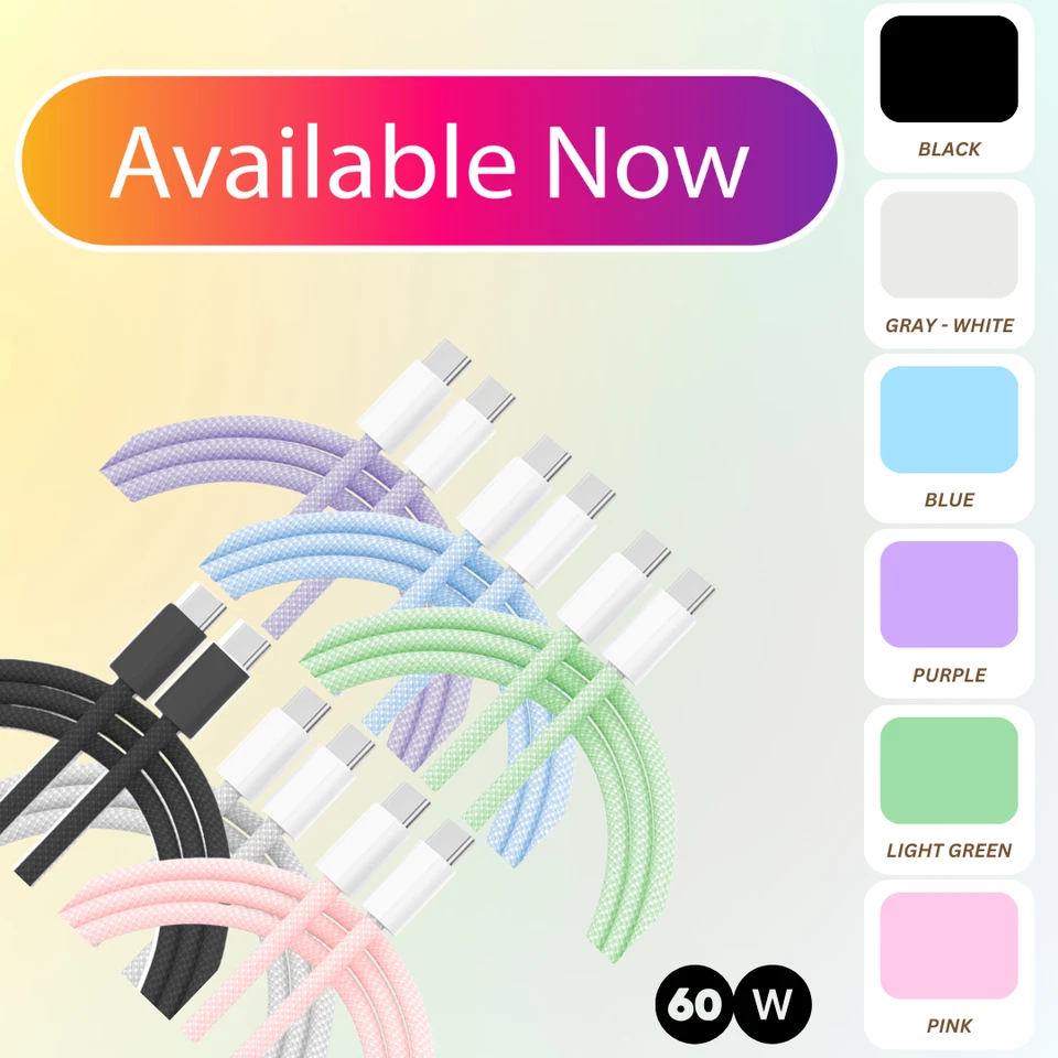 2-Pack USB-C to USB-C Charger Cable 6FT 60W Fast Cord for iPhone 16 Series! - Image 2 of 4