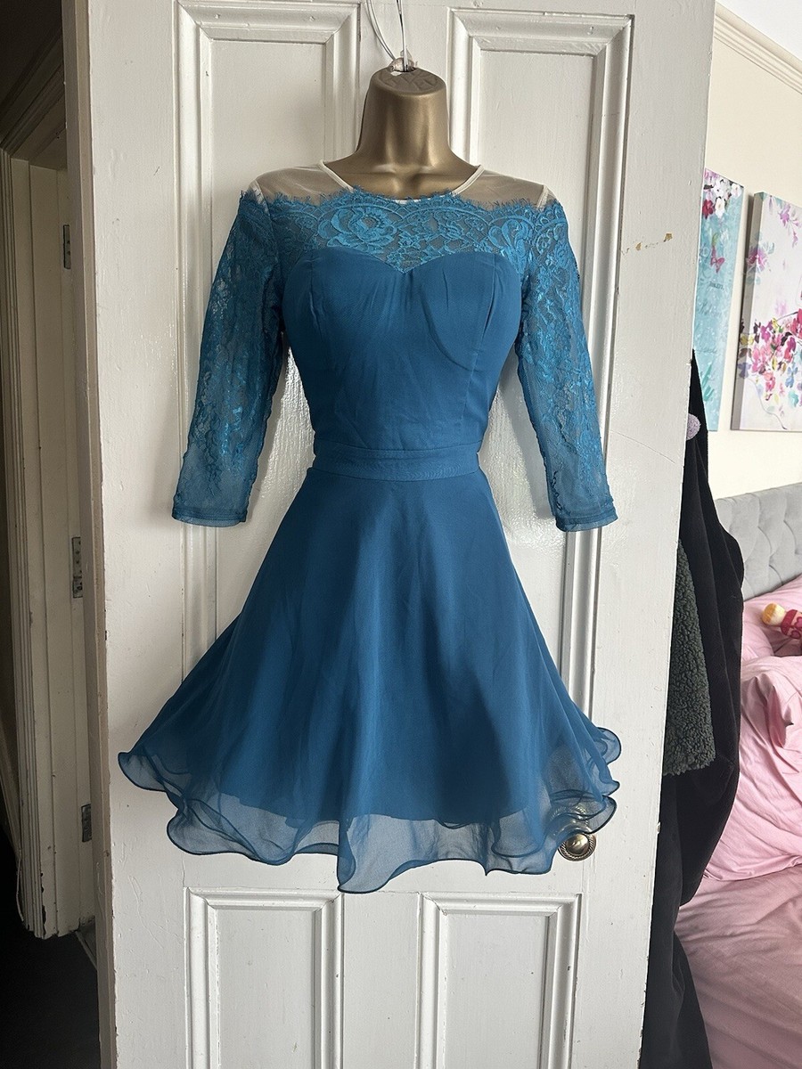 Chi Chi Blue Lace Detail Skater Dress 10 UK