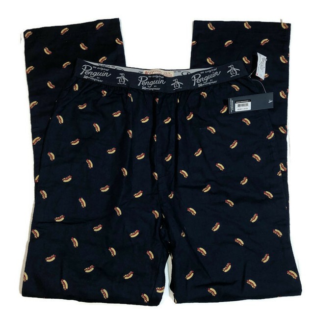 Penguin Munsingwear Pajama Bottoms Small Mens Hot Dogs Navy Blue PJ