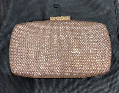 $298 NWT NATASHA ROSE CHAMP CRYSTAL  ROSES SHIMMER CLUTCH ROSE GOLD