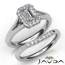 Emerald Classic Halo Bridal Set Pave Diamond Engagement Ring GIA H-VVS2 0.95ctw