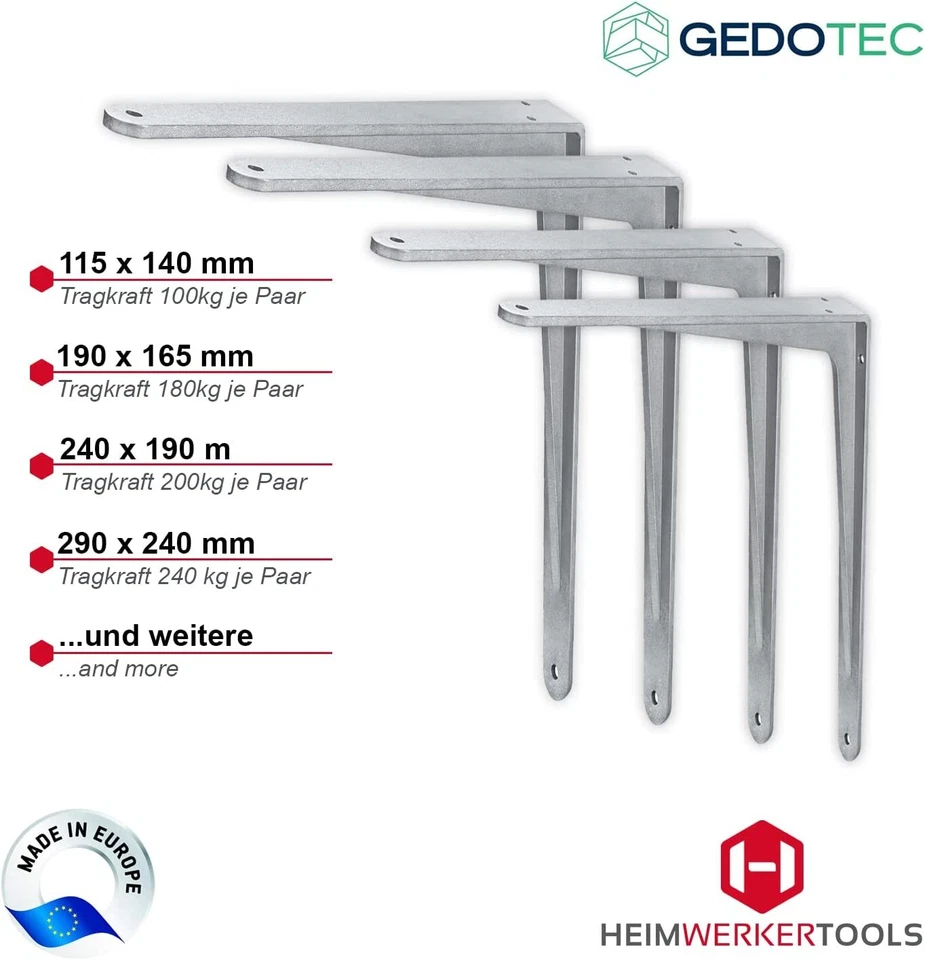6X Supporto Per Mensola Pesante Supporto Mensola Supporto Angolare Da Parete ALU - Immagine 2 di 4