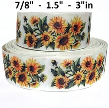 GROSGRAIN RIBBON 5/8", 7/8", 1.5", 3" Sunflowers - Summer - Spring D8E Printed