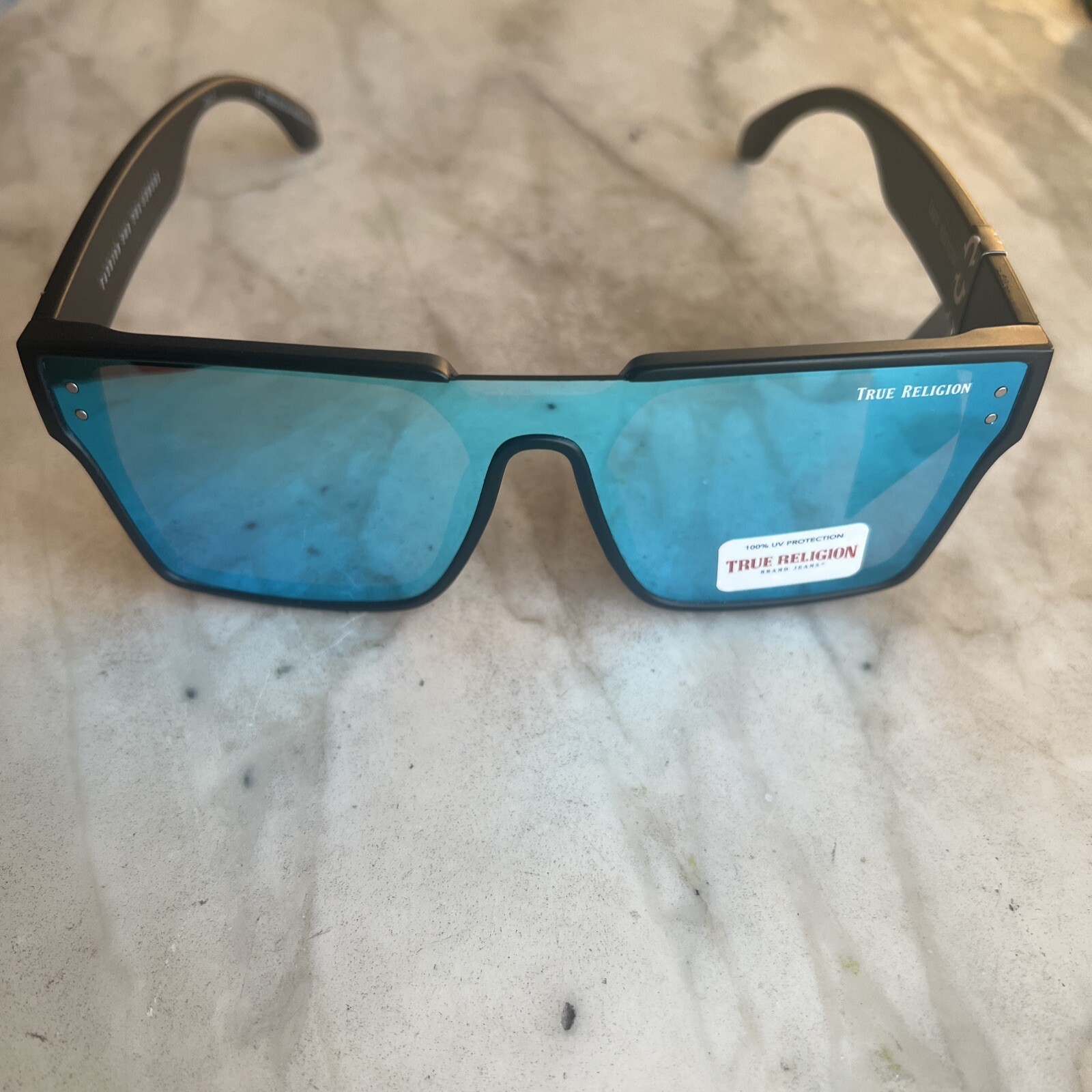 TRUE RELIGION Black Frame Blue  OVERSIZED Shield Sunglasses TRM1801
