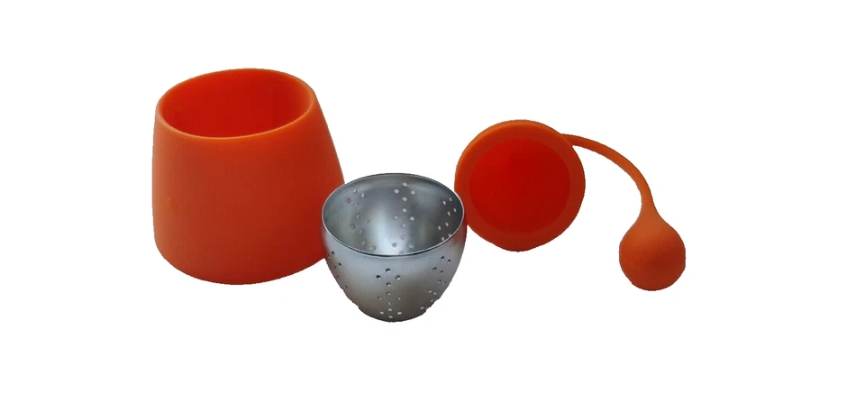 Маленький апельсиновый утяжеленный подвесной чайный заварник с подставкой — заваривайте идеальные чашки чая! - Изображение 4 из 4