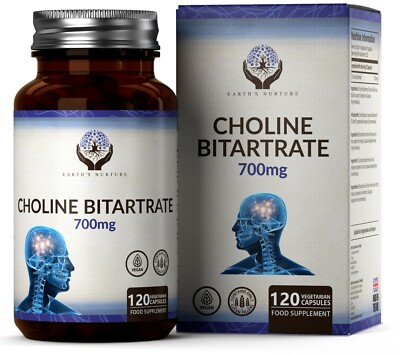 Cholinbitartrat | 700mg hochfeste Ergänzung 120 Kapseln Memory Booster