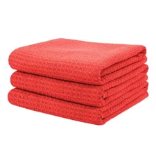 3 Pc Microfiber Waffle Weave Red Glass Window Auto Kitchen Drying Towel 24 x16"