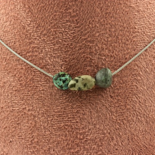 Collier 3 Perles En Turquoise Africaine - Neuf Avec étiquettes - Pierre Naturelle - Bijoux élégants