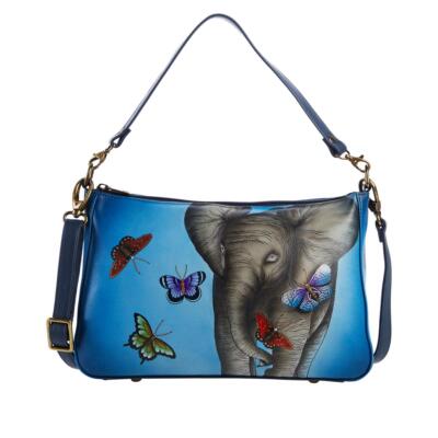 Anuschka Hand-Painted Leather Shoulder Bag Elephant Love, Tiger