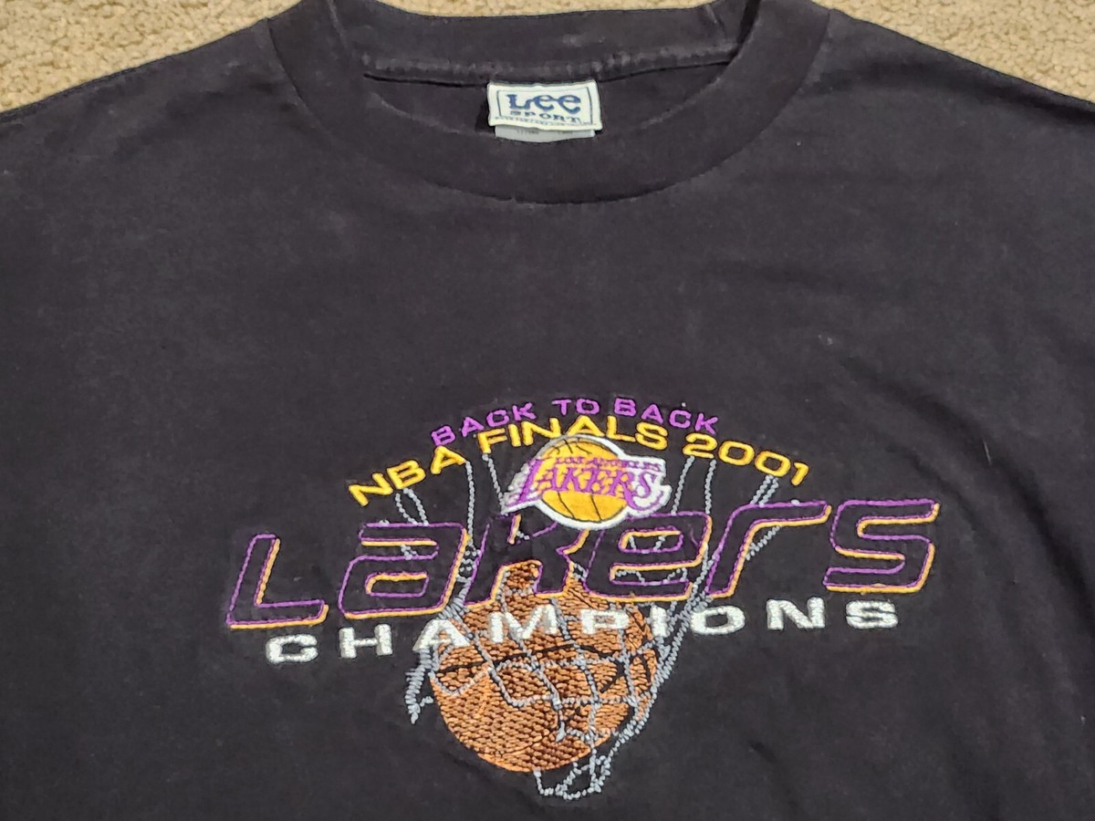 2001 LAKERS BASKETBALL BACK TO BACK CHAMPION T Shirt M embroidered