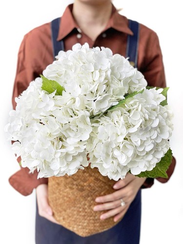 JINWOE White Hydrangea Artificial Flowers 3Pcs Large 21” Royal Real Touch Lat...