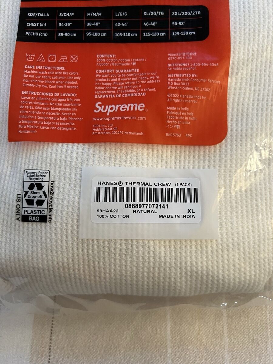 Supreme® Hanes Thermal Crew 1-Pack L/S Top in Natural Size Supreme® Hanes Thermal Crew 1-Pack L/S Top in Natural Size