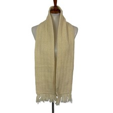 Vintage Wool Scarf Ivory Made In USA Unisex Winter Cozy Essential