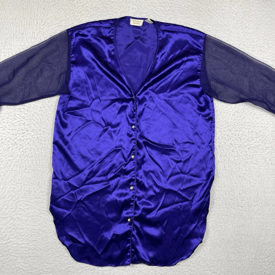 Victoria's Secret Shirt Womens M/L Sheer Vintage Y2K 90s Nightgown Satin - Image 4 of 4