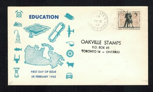 Canada #396, 1962 5¢ Education, Unknown cachet FDC