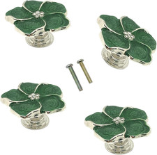 4PCS White Flower Cabinet Knobs Zinc Alloy Drawer Pull Handles with Screws