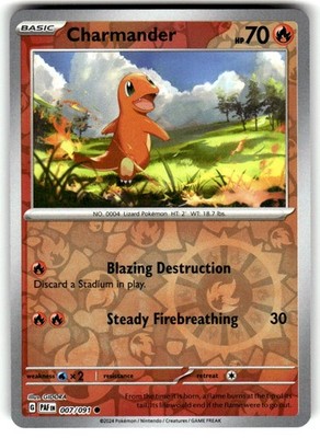 Charmander Reverse Holo Common Paldean Fates 007/091 Near Mint