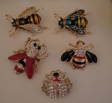 Rhinestone Enamel Bee Beetle Spider Bug Insect Brooch Pin Lot P2-30