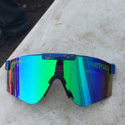 #ad Pit Viper Cycling Sunglasses Blue Plastic Frame Mirrored Multicolor Lens Shield $20.00