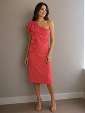 NWT Lauren Ralph Lauren Ruffled One Shoulder Sheath Cocktail Dress Peony Sz 10