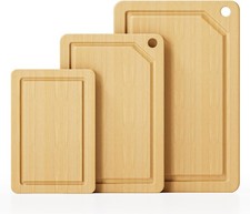 3-Piece Bamboo Cutting Board Set Bamboo Wood W/ Deep Juice Groove  Non-Slip Mat