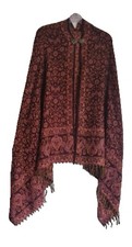 Wrap Shawl OS Pink Burgundy Wool Blend Clasp Fringe Rectangular