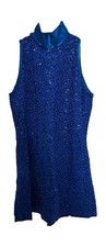 BALERA Blue Sequin Mock Neck Sleeveless Dance Dress Small Adult