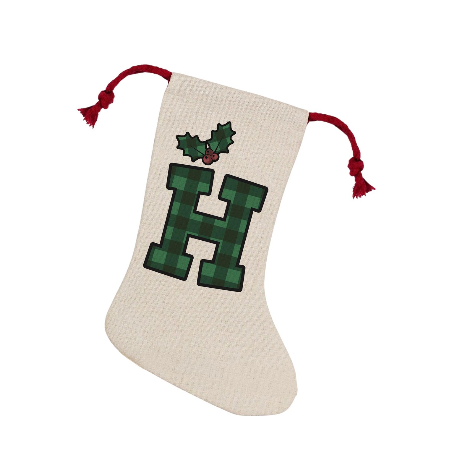 Purely Home Green Tartan Letter H Christmas Stocking - Personalised Xmas Gift
