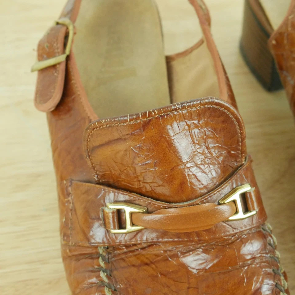 Винтажный 70-х 9 N туфли мокасины слинга мулы опрятный Academia ретро коренастый каблук - Изображение 3 из 4