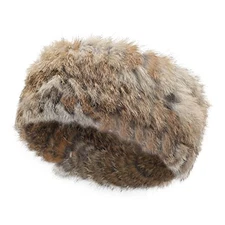  Women Rabbit Fur Headband Cold Weather Hair Band Stretchy Winter Solid Khaki